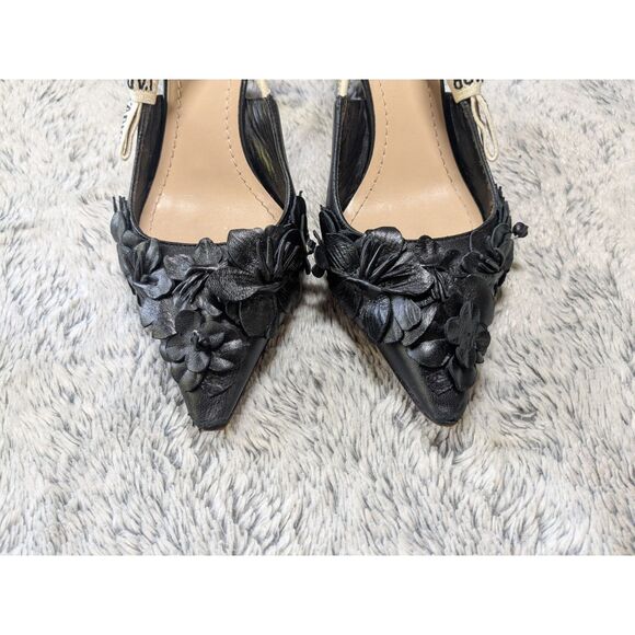 Dior J'Adior Slingback Pumps Bow Black Floral Leather Applique Size 37 - Picture 6 of 13
